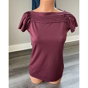 Talbots Maroon Pintuck Blouse Size XS Short Sleeve Top Pleated M4